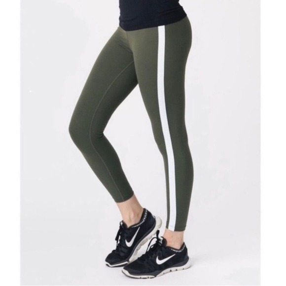 Zyia Active Side Striped High Rise Leggings Size 2 Green Cream - Picture 10 of 10